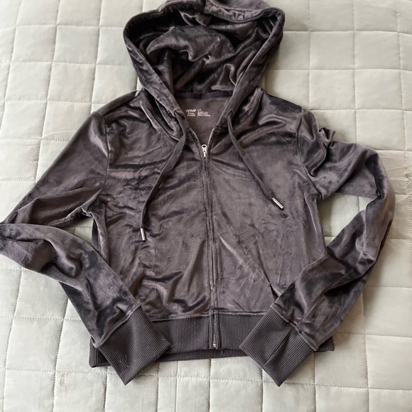 Aerie Real Good Grey Gray Zip Hooded Crop Soft Jacket Size Small Velour - Picture 5 of 11